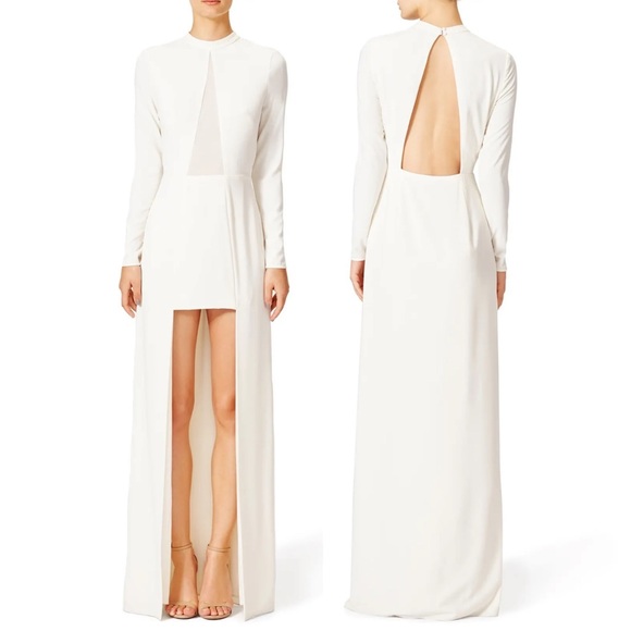 HALSTON HERITAGE ivory white long sleeve cut out front Solange